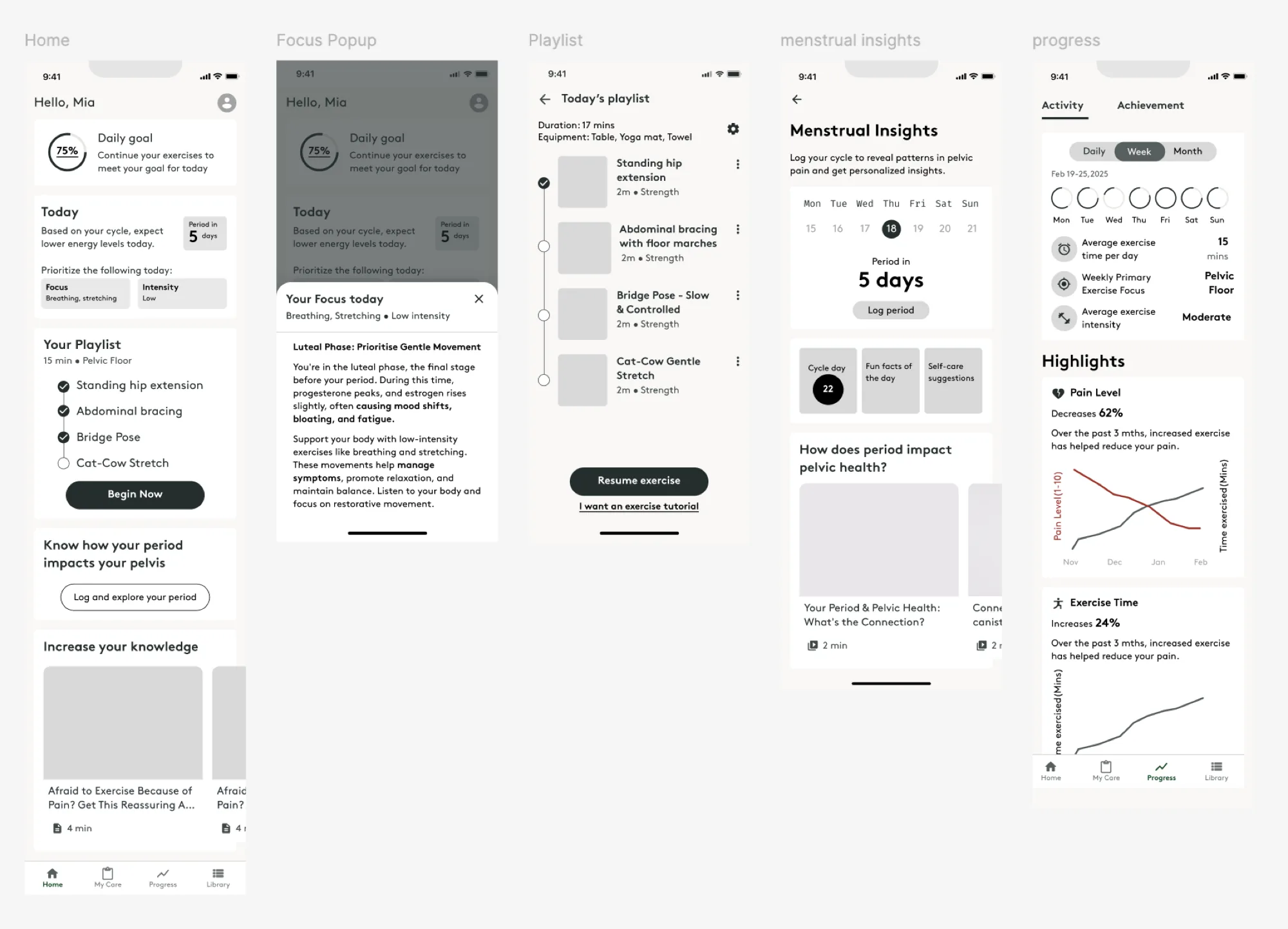 Mid-fidelity refinements to the app sections